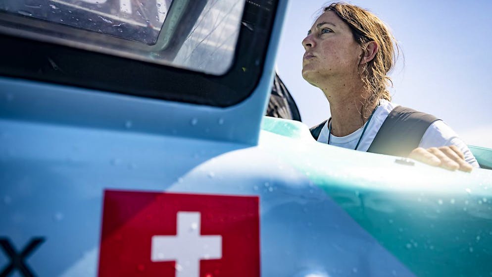 Justine Mettraux während der Vorbereitung für die diesjährige Vendée Globe