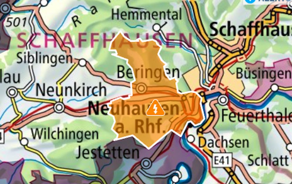 Die orange-markierte Fläche zeigt das vom Stromausfall betroffene Gebiet.