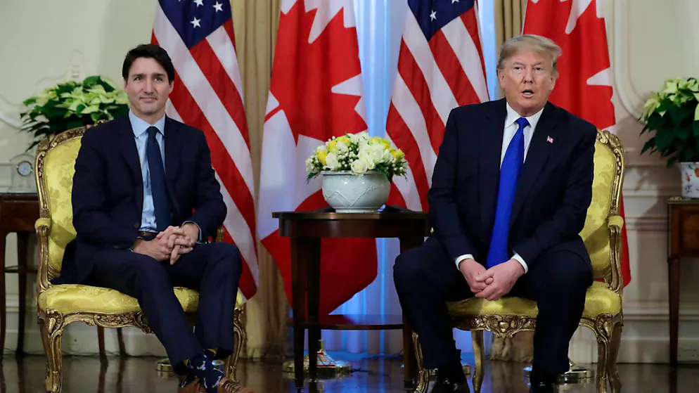 ARCHIV - Im Zollstreit mit Kanada verspottet der künftige US-Präsident Donald Trump den Premierminister des nördlichen Nachbarlands der USA, Justin Trudeau. Foto: Evan Vucci/AP/dpa