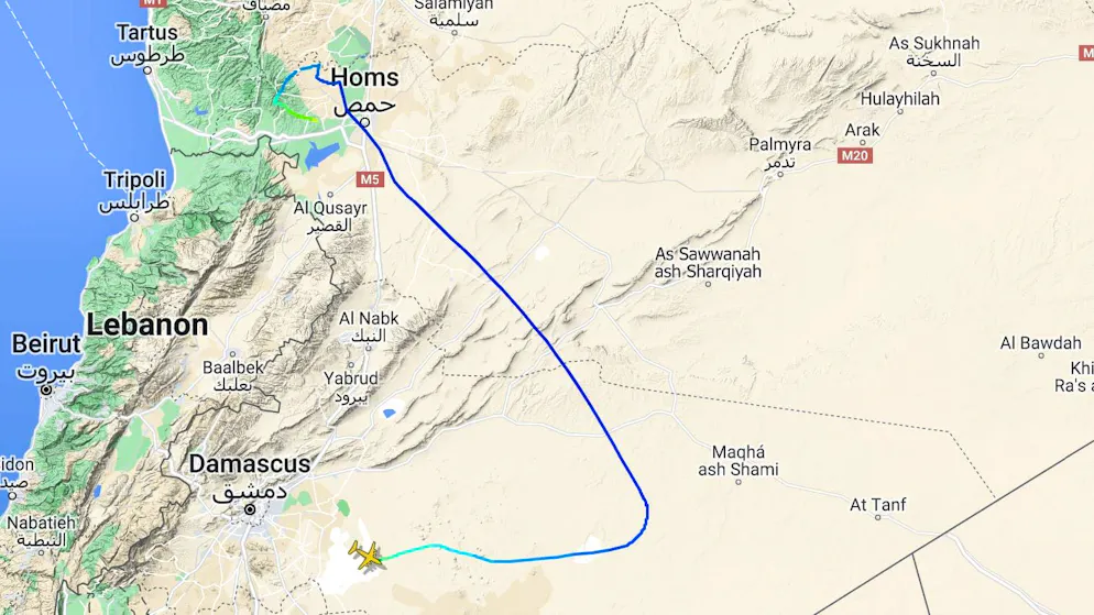 Un aereo da trasporto proveniente da Damasco ha lanciato il segnale nei pressi di Homs domenica mattina.