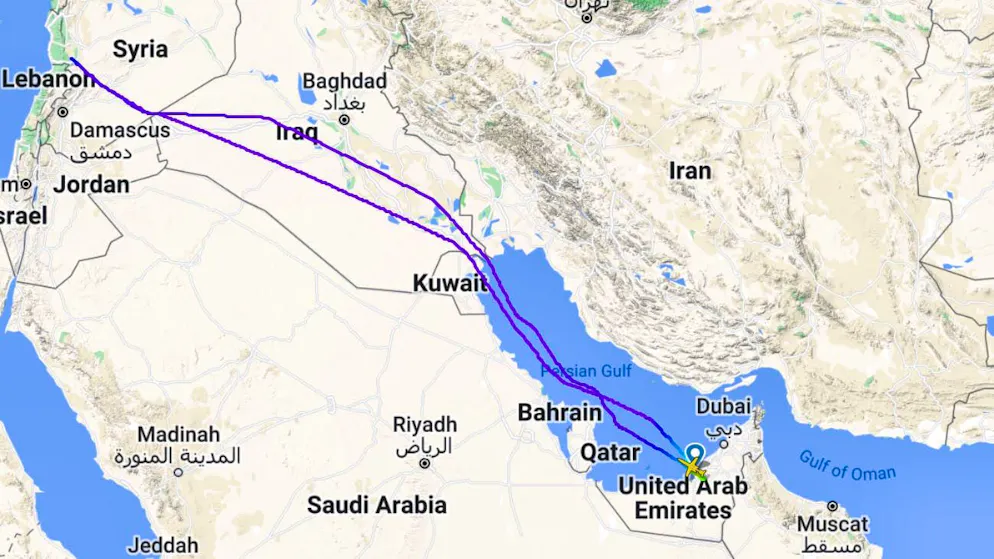 Negli ultimi giorni un jet privato ha viaggiato regolarmente tra Abu Dhabi e Damasco. Domenica, l'aereo è scomparso dai radar per ore.