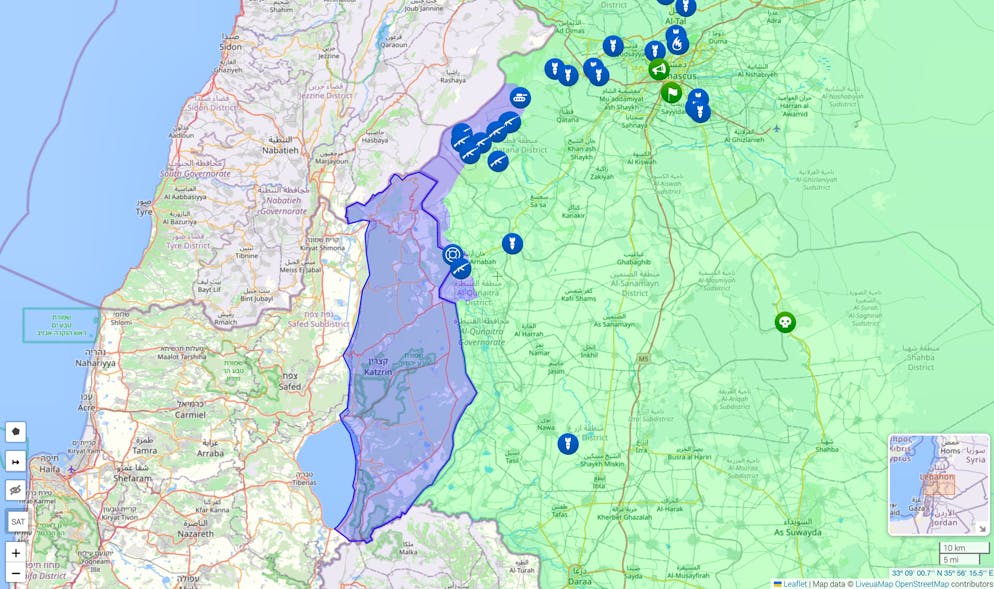 From the Golan Heights, the Israeli army established a corridor to the north.