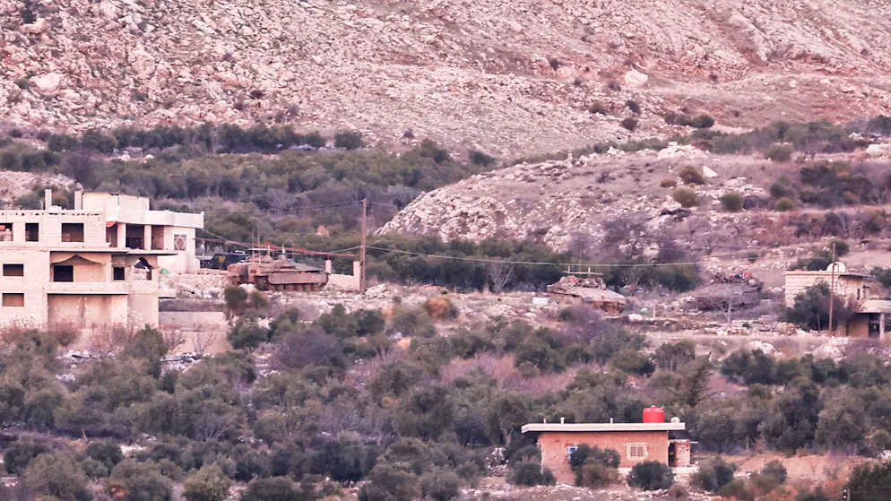 Truppe israeliane nella zona cuscinetto tra Israele e Siria, vicino al villaggio druso di Majdal Shams, nelle Alture del Golan annesse a Israele,