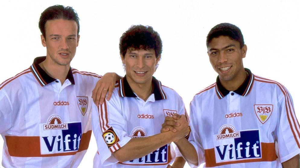Fredi Bobic (left), Giovane Elber (right) and Krassimir Balakov .