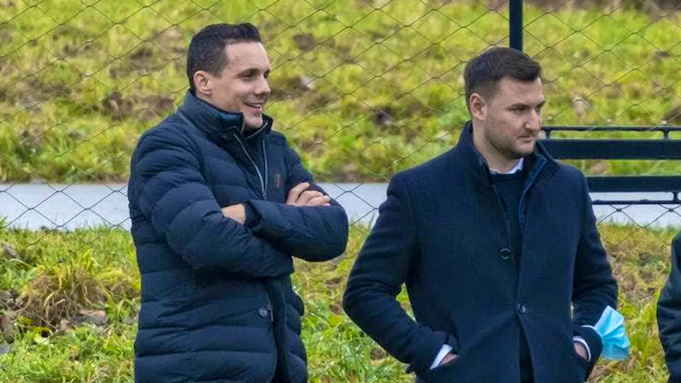 Basel boss David Degen (l.) with former squad planner Philipp Kaufmann.
