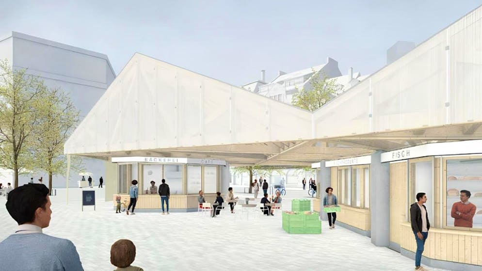 Visualisierung des neu gestalteten St. Galler Marktplatzes.