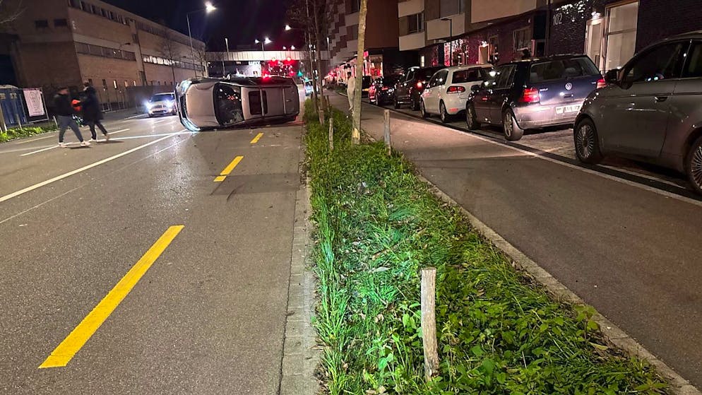 Das Fahrzeug prallte in den Baum und überschlug sich.