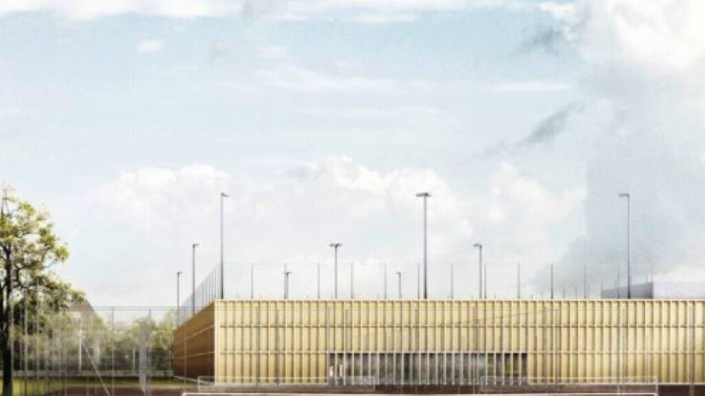 Visualisierung der geplanten Tennishalle auf dem Schützenmattareal.