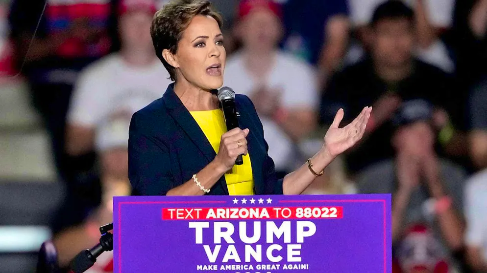 ARCHIVE - Kari Lake speaks at a past campaign event for Republican presidential candidate and President-elect Trump at Mullett Arena. Photo: Matt York/AP/dpa