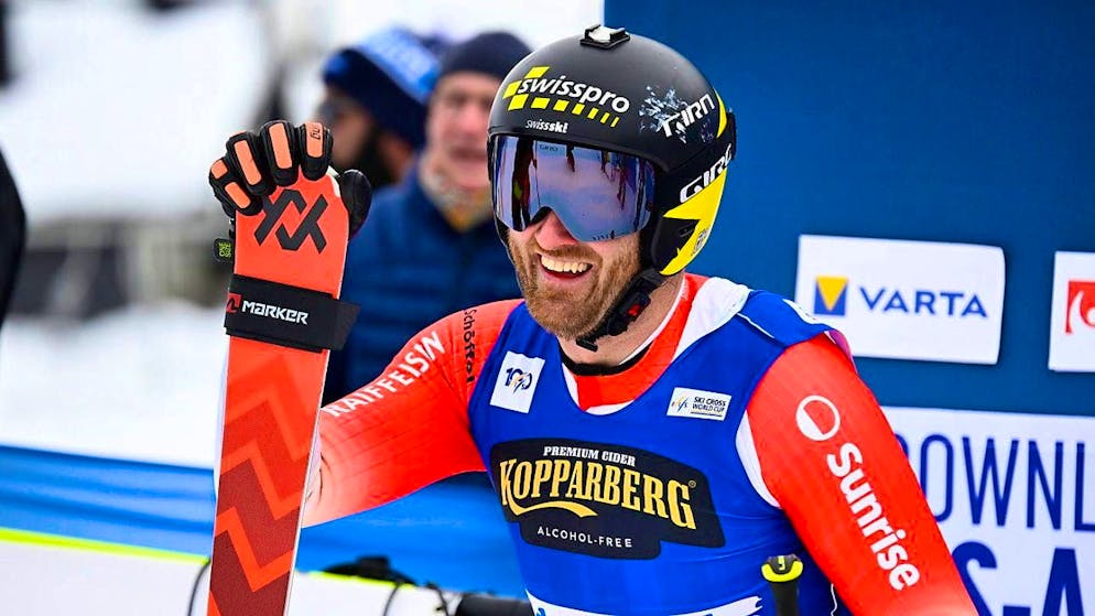 Swiss ski cross racer Alex Fiva has every reason to celebrate after his 14th World Cup victory, his first in three years