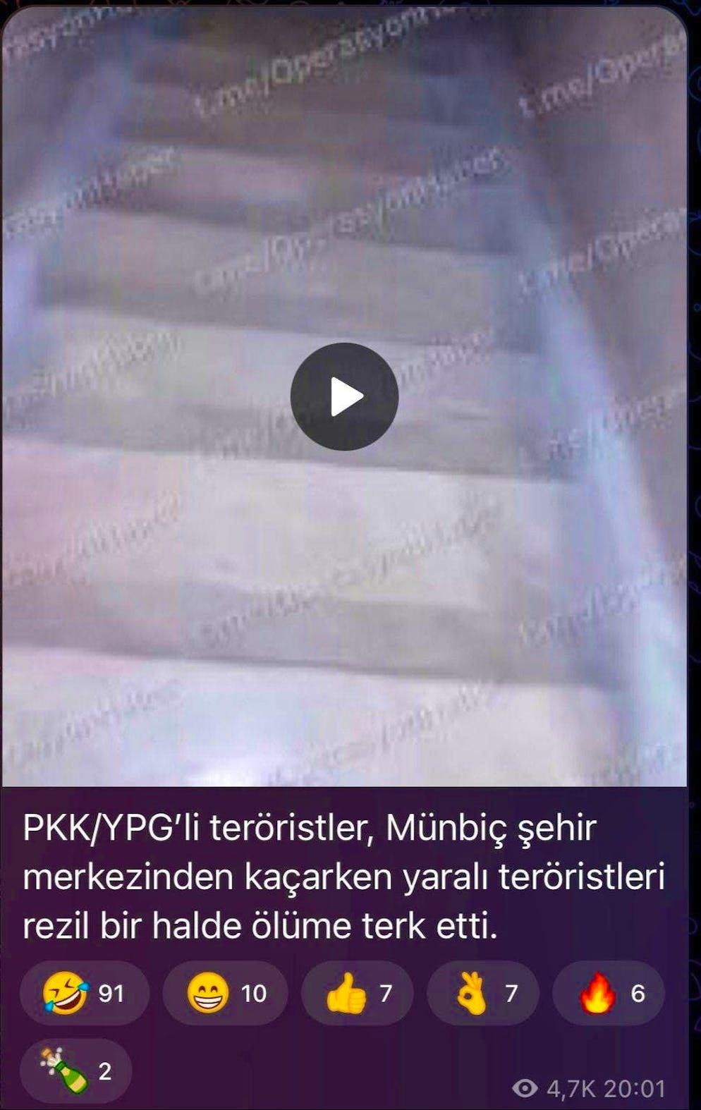 This is how the murder video from Manbij is shared on the internet by a Turkish-speaking user.