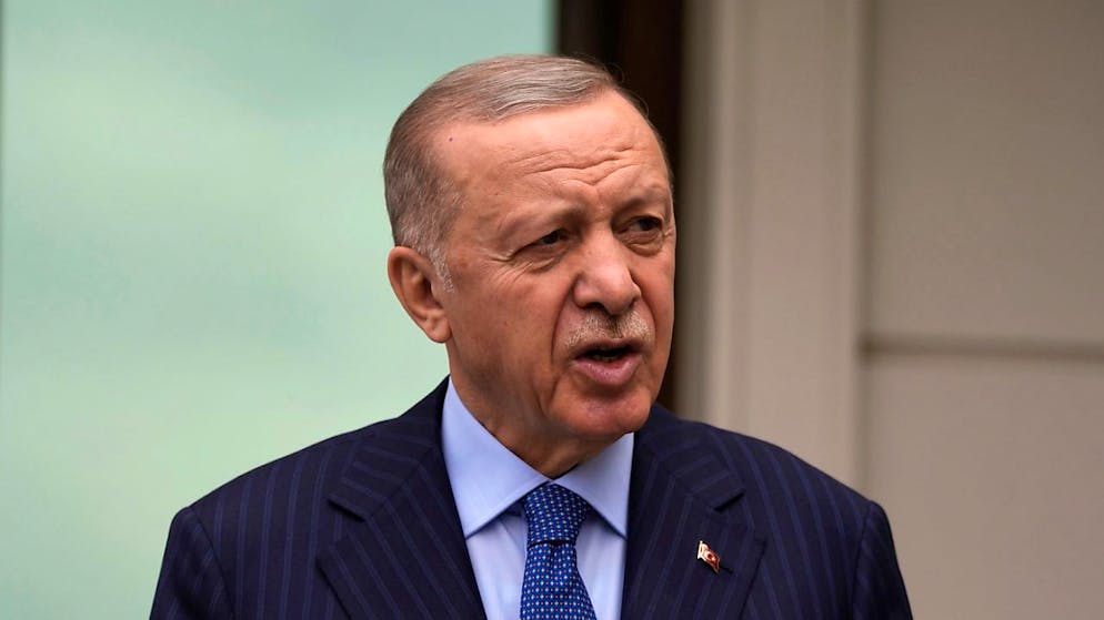 ARCHIV - Recep Tayyip Erdogan, Präsident der Türkei, spricht Anfang Mai während einer Pressekonferenz nach dem Freitagsmittaggebet. Foto: Khalil Hamra/AP/dpa