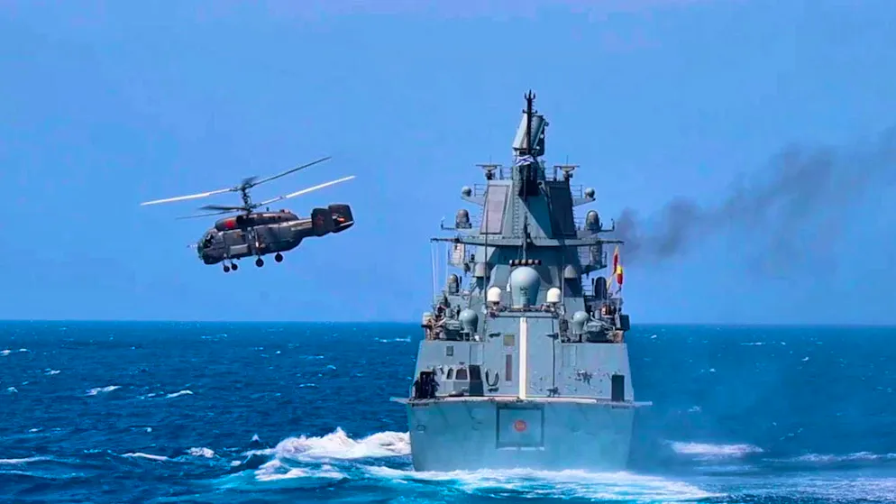 The Russian frigate Admiral Grigorovich in the Mediterranean off the coast of Tartus.