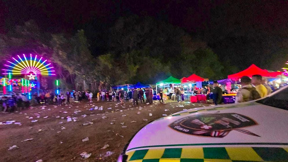 HANDOUT - This photo provided by Umphang Rescue shows the site where an explosive device detonated during an annual festival in Umphang, Tak province, Thailand. Photo: Uncredited/Umphang Rescue/AP/dpa - ATTENTION: For editorial use only until 28.12.2024 and only with full attribution of the above credit