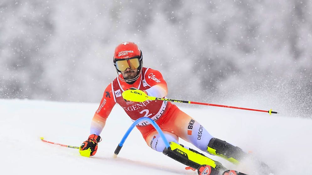 Loïc Meillard darf auch im Slalom in Val d'Isère auf einen Podestplatz hoffen