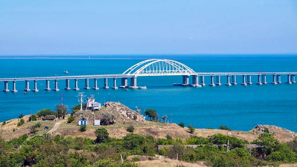 ARCHIVE - The Crimean bridge stretches between Kerch on the Crimean peninsula and the Russian mainland. Photo: Ulf Mauder/dpa