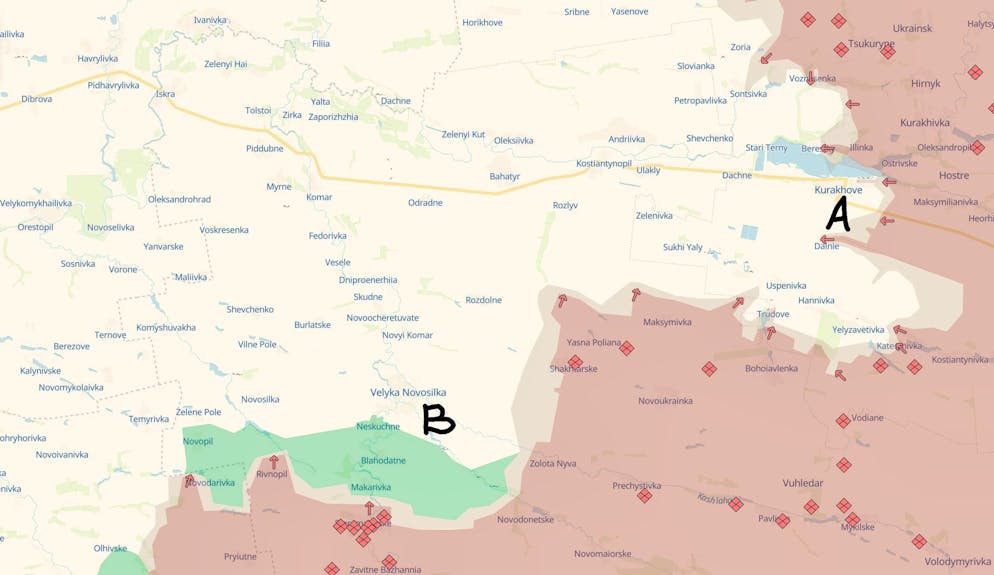 Kurachowe (A) and Welyka Nowosilka (B) on November 16.