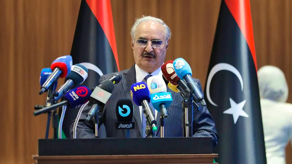 ARCHIVE - Libya's military ruler Khalifa Haftar gives a speech. Photo: Khaled Nasraoui/dpa