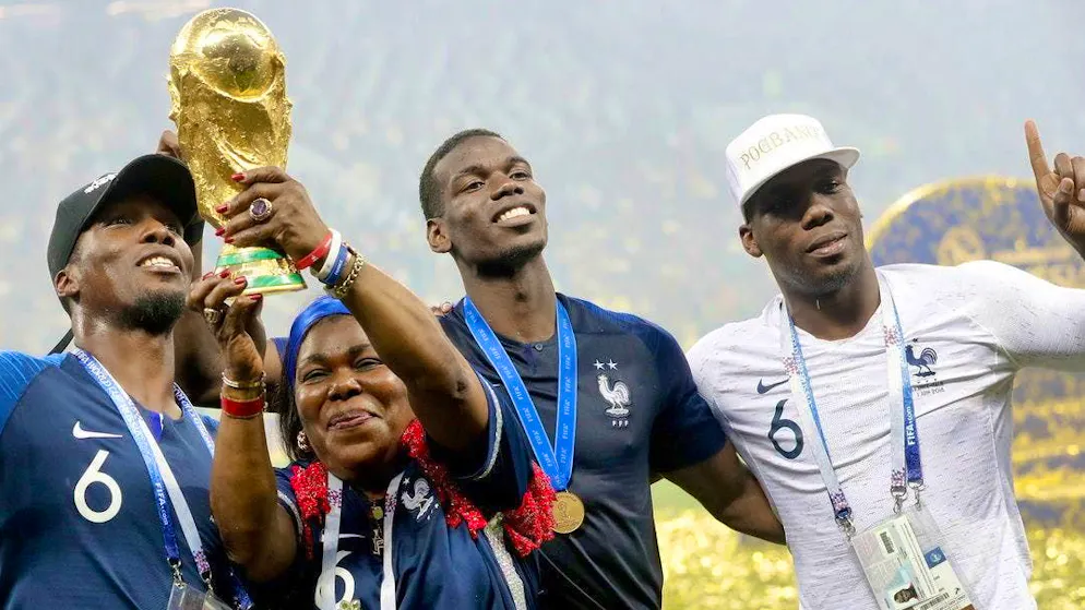 In 2018, Paul Pogba (2nd from right) and his brother Mathias celebrated France's World Cup title together.