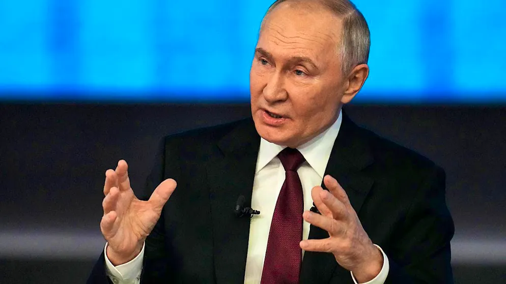Russian President Vladimir Putin speaks during his annual press conference and television address "Direct Line". Photo: Alexander Zemlianichenko/AP/dpa