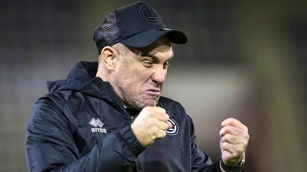 Lugano coach Mattia Croci-Torti celebrates the 3-0 home win in the Conference League against HJK Helsinki