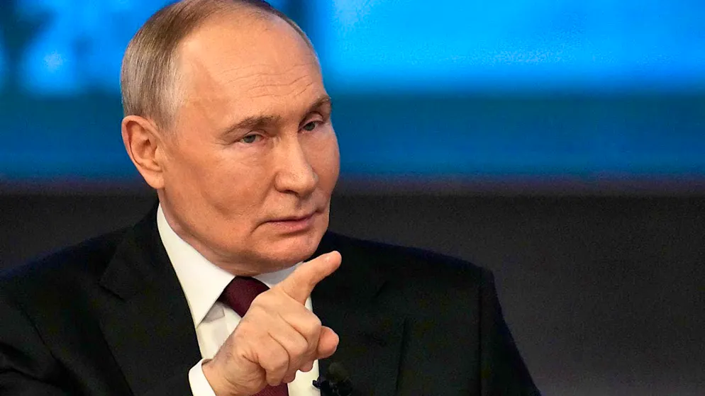 Russian President Vladimir Putin speaks during his annual press conference and call-in show at Gostiny Dvor. Photo: Alexander Zemlianichenko/AP/dpa