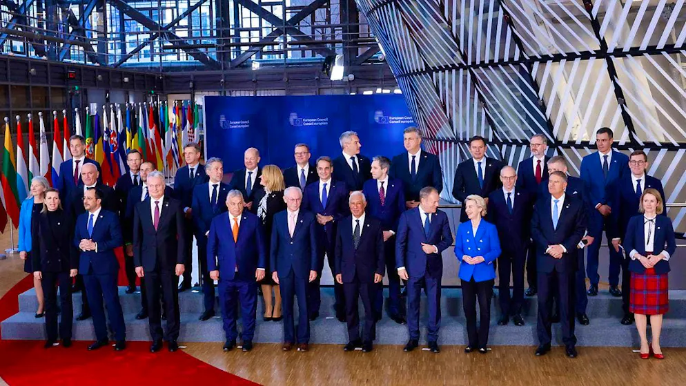European Union heads of state and government pose for a group photo during the 50th anniversary celebrations of the European Council at an EU summit in Brussels. Photo: Omar Havana/AP/dpa