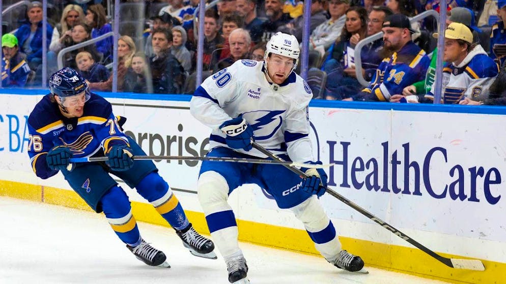 Tampa Bay's Swiss defenseman Janis Moser has made 27 appearances so far this season and scored ten points (2 goals, 8 assists).