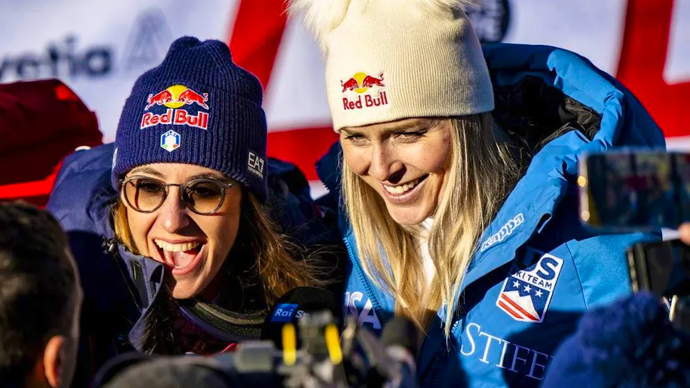 Lindsey Vonn after the race with speed star and colleague Sofia Goggia.