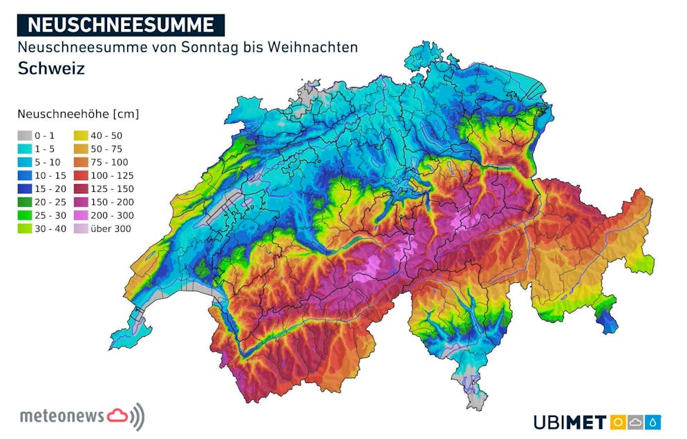 In den nächsten Tagen fällt besonders in den Alpen viel Schnee. Und auch im Flachland besteht eine realistische Chance auf weisse Weihnachten