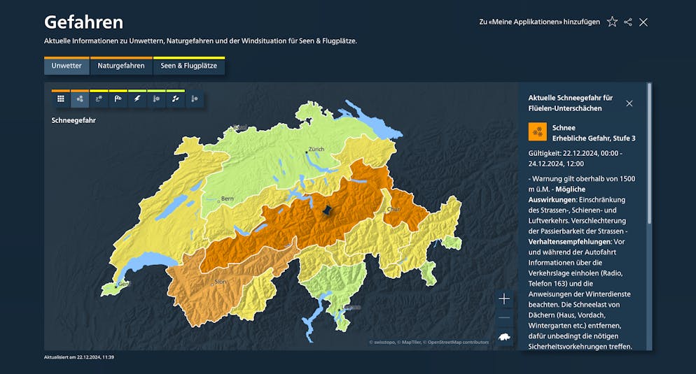 Der Schnee bringt auch Gefahr: Strassen, Schienen- und Luftverkehr könnten eingeschränkt sein, warnt der Bund. Auch Dachlawinen könnten ein Thema werden.