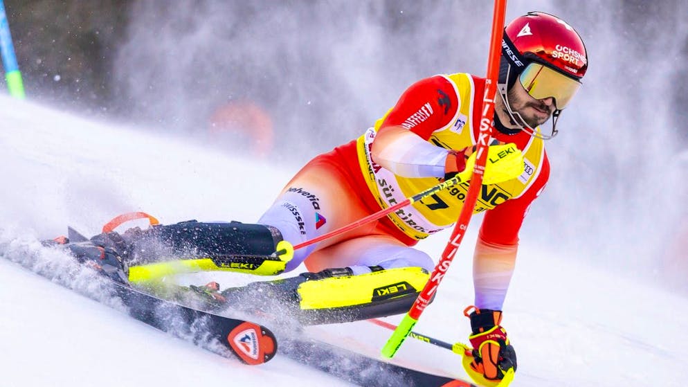 Loïc Meillard finishes second in the slalom in Alta Badia.