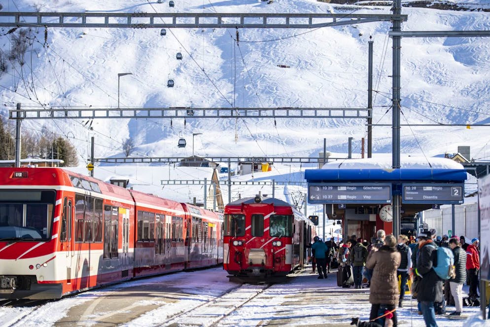 Plus aucun train ne circule jusqu'à la fin du service entre Andermatt (UR) et Dieni (GR), a annoncé le Matterhorn Gotthard Bahn (MGB). (photo d'archives)