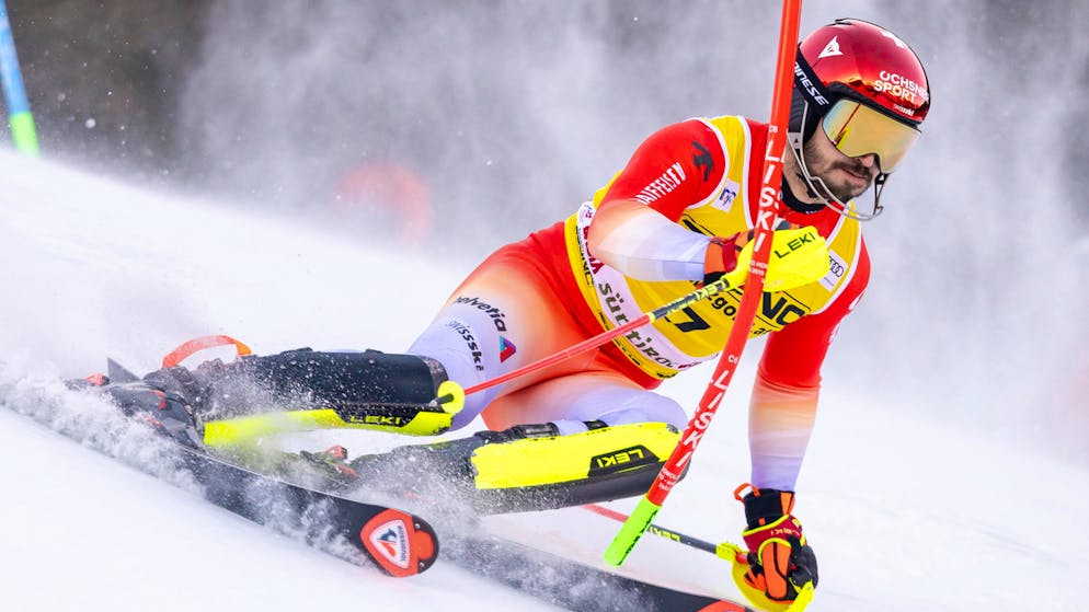 Loïc Meillard fährt im Slalom in Alta Badia auf den zweiten Platz.
