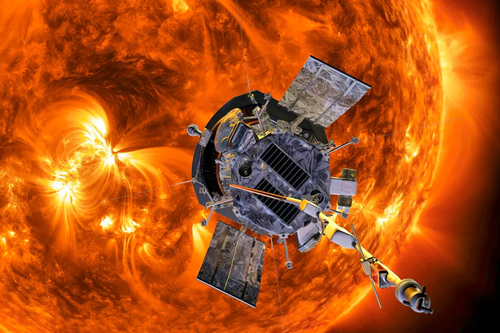 Probe passes near the sun in record time - Gallery. The computer graphic shows the Parker Solar Probe on its way to the sun.
