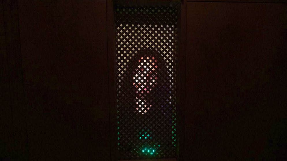 The confessor Jesus equipped with artificial intelligence in the Lucerne art installation.