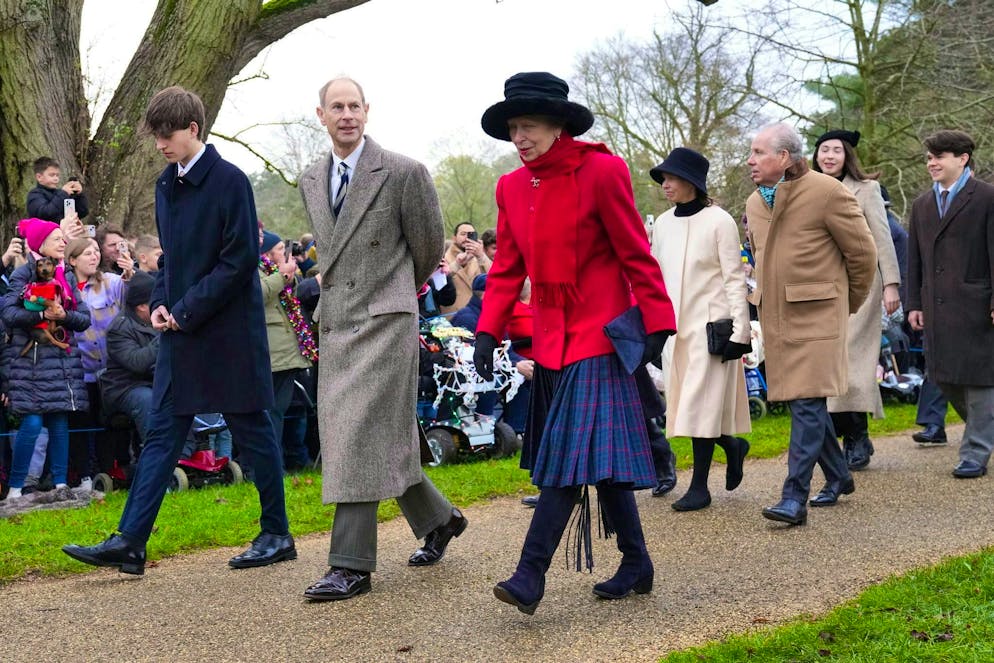 Charles leads royals around Kate to Christmas service. Charles' siblings Prince Edward (second from left) and Princess Anne were also there.