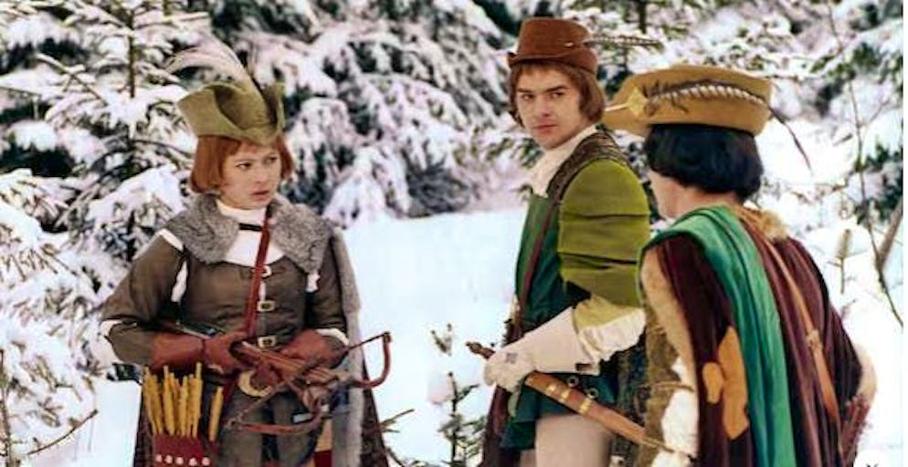 Cinderella as a clever and cheeky huntress in the forest meets the young prince.