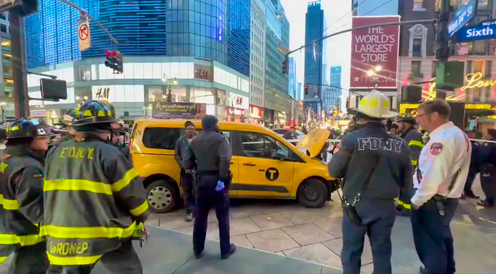 The cab ultimately came to a standstill on the sidewalk.