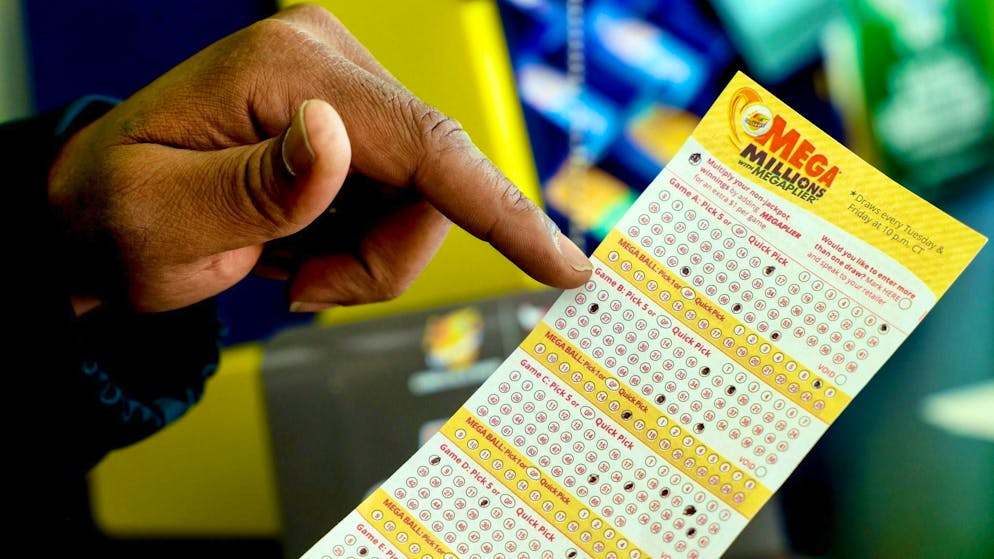 A ticket for the Mega Millions lottery.