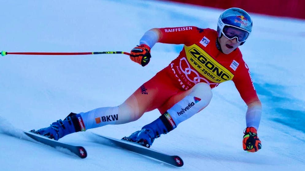 Marco Odermatt in the second downhill training on the "Stelvio" piste in Bormio