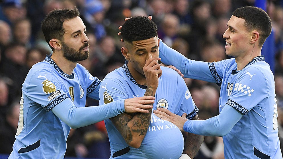 Savinho (Mitte) erzielte das 1:0 für Manchester City.