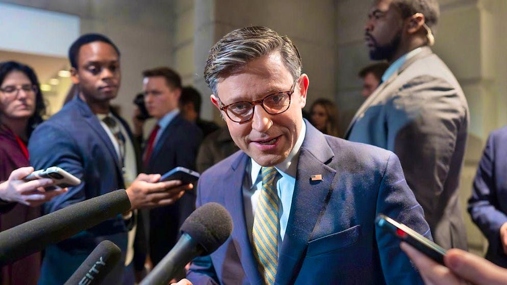 House Speaker Mike Johnson leaves a closed-door meeting with fellow Republicans at the Capitol. (File photo)