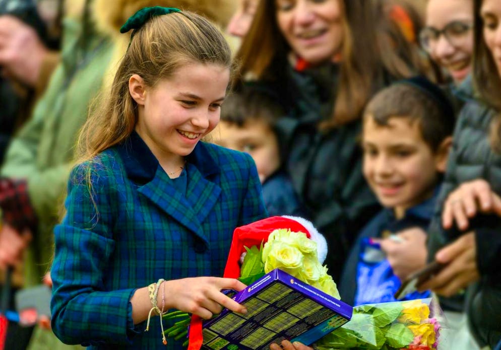 Princess Charlotte (9) in front of St. Mary Magdalene Church on Christmas Day.