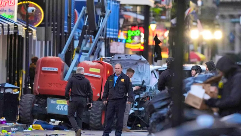 Rescue workers enter the scene on Bourbon Street after a vehicle drove into a crowd on Canal and Bourbon Streets in New Orleans. Photo: Gerald Herbert/AP/dpa