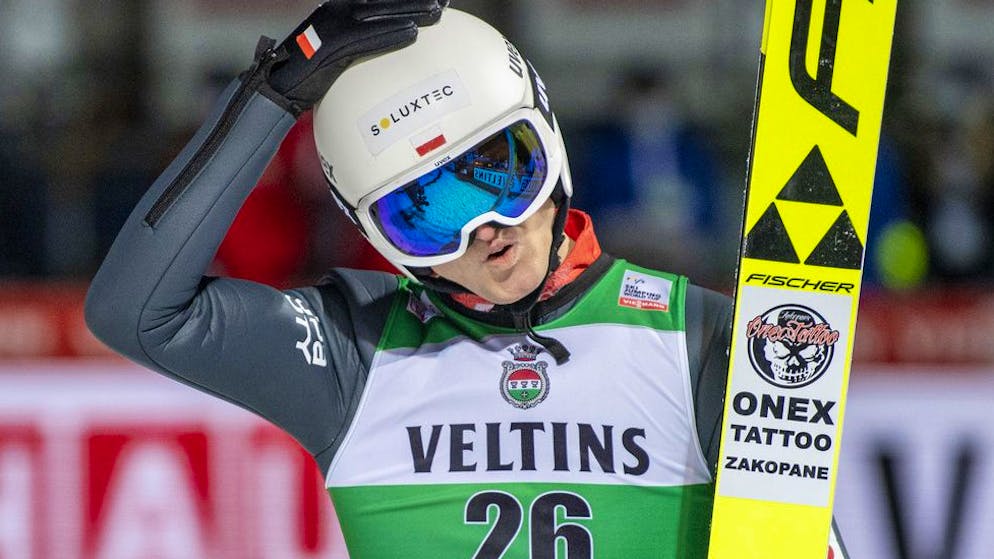 Emotional coming out from ski jumper. 