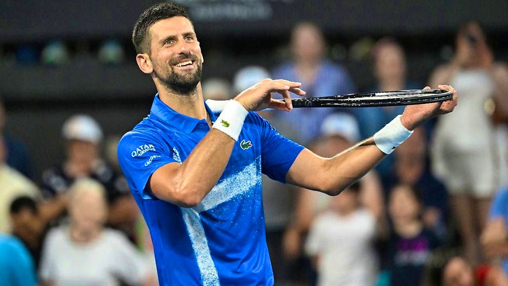 Novak Djokovic celebrates his 20th win against Gaël Monfils at the ATP 250 tournament in Brisbane