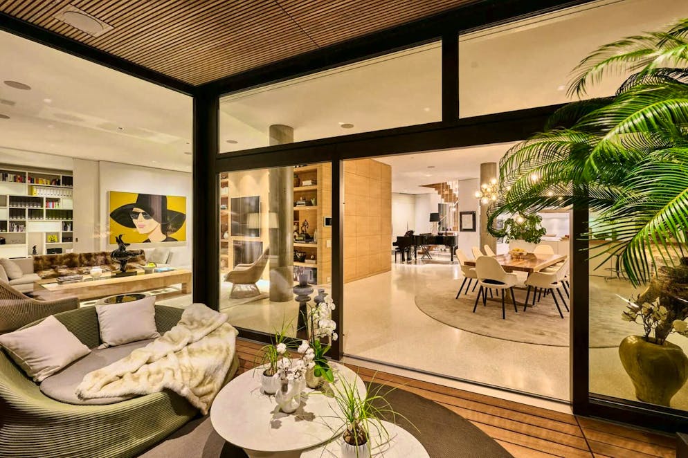 The apartment extends over two floors.