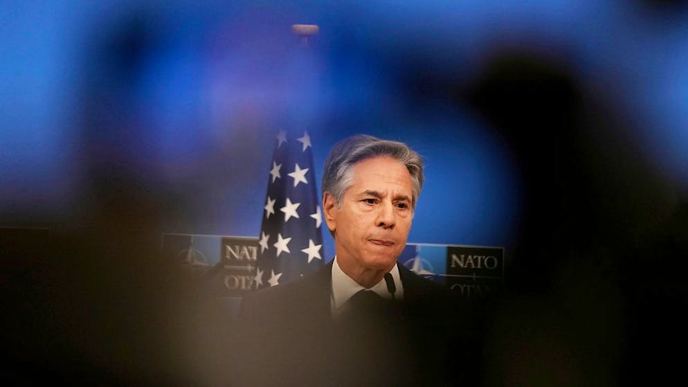 ARCHIV - US-Außenminister Antony Blinken spricht während einer Pressekonferenz zum Abschluss eines Treffens der NATO-Außenminister im NATO-Hauptquartier. Foto: Virginia Mayo/AP/dpa