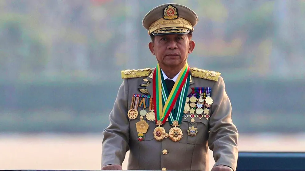 ARCHIVE - General Min Aung Hlaing, head of the military council, inspects officers during a parade to mark the 78th Myanmar Armed Forces Day in March 2023. Photo: Aung Shine Oo/AP/dpa
